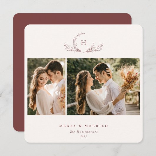 Organische Monogram 2 Foto Feestdagenkaart (Voorkant / Achterkant)