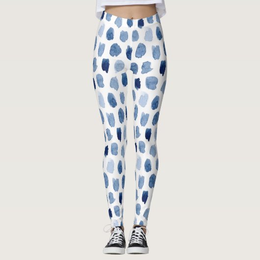 ORGANISCHE NAVY BLUE INDIGO STIPPEN DYE PATTERN LEGGINGS (Voorkant)