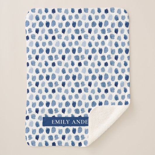 ORGANISCHE NAVY BLUE INDIGO STIPPEN DYE PATTERN SHERPA DEKEN (Voorkant)