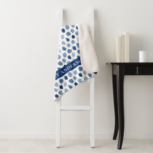 ORGANISCHE NAVY BLUE INDIGO STIPPEN DYE PATTERN SHERPA DEKEN (In situ)