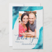 Organische Ocean Blue Waterverf Dank u Bedankkaart (Voorkant)