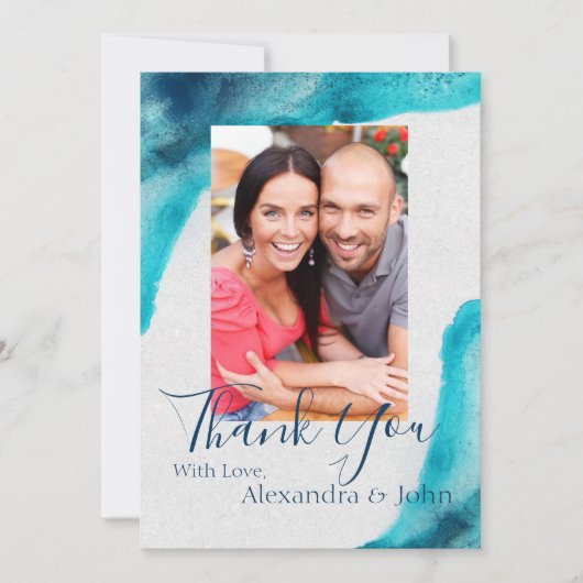 Organische Ocean Blue Waterverf Dank u Bedankkaart (Voorkant)