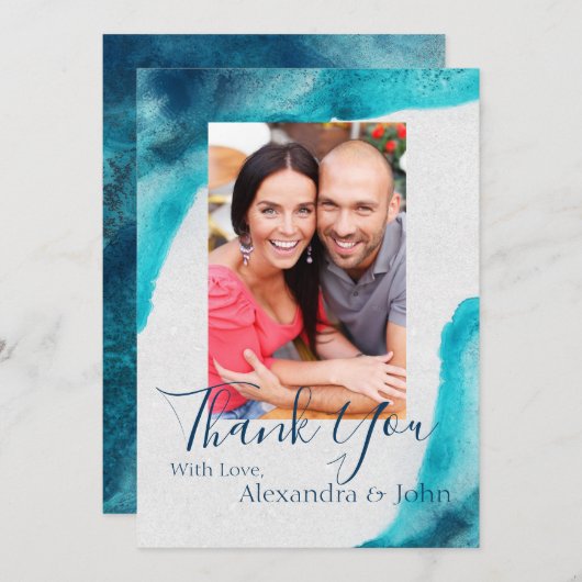 Organische Ocean Blue Waterverf Dank u Bedankkaart (Voorkant / Achterkant)