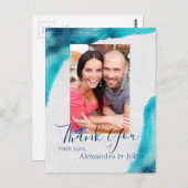 Organische Ocean Blue Waterverf Dank u Briefkaart (Voorkant / Achterkant)