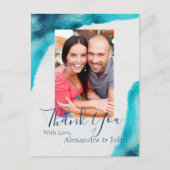 Organische Ocean Blue Waterverf Dank u Briefkaart (Voorkant)