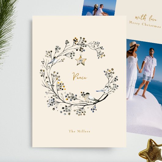 Organische Peace Wreath Multi Photo Jaar in Review Feestdagenkaart