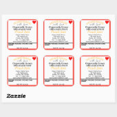 Organische perzik jam inblikken rood hart vierkante sticker (Vel)