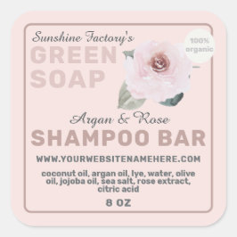 Organische Roos Argan Soap Shampoo Bar Pastel Roze Vierkante Sticker