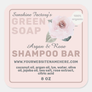 Organische Roos Argan Soap Shampoo Bar Pastel Roze Vierkante Sticker