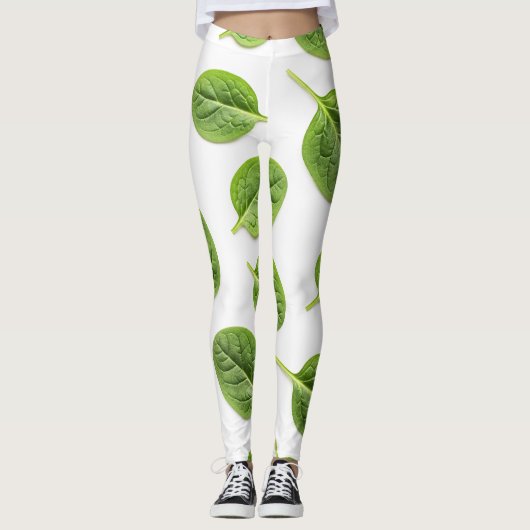 Organische Spinazie Leaf Naadloos Patroon Leggings (Voorkant)