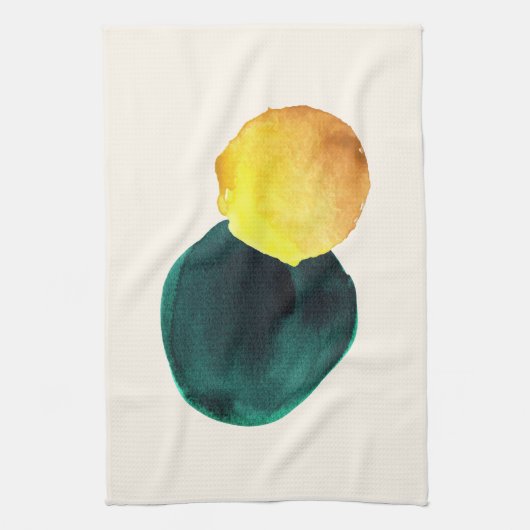 Organische vorm Abstracte Waterverf Geel Groen Theedoek (Verticaal)
