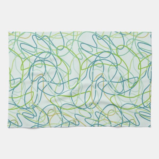 Organische vormen in Blauwgroen, goud en groen op  Theedoek (Horizontaal)