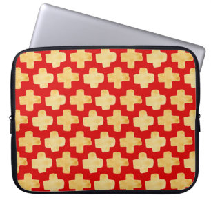 Organische vormen naïef patroon met gouden kruisin laptop sleeve