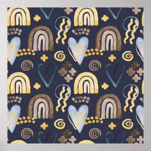 Organische vormen naïef patroon met regenboog, har poster