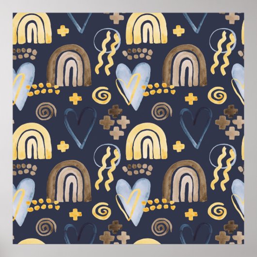 Organische vormen naïef patroon met regenboog, har poster (Voorkant)