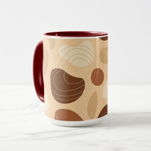 Organische vormen patroon bruin en beige mok (Voorkant links)