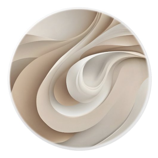 "Organische werveling" | Beige Abstracte kunst Keramische Knop (Voorkant)