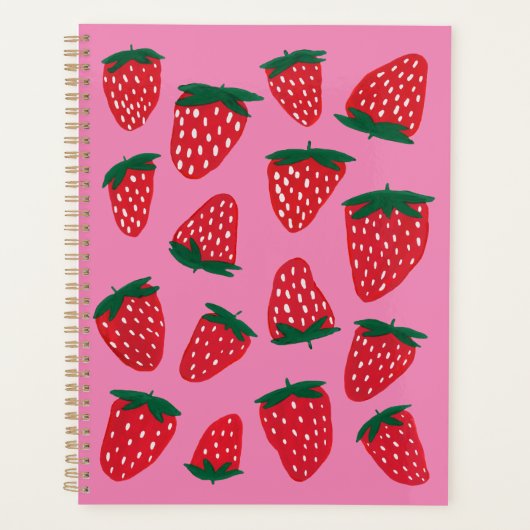 Organische zomeraardbeien rode of roze achtergrond planner (Voorkant)