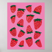 Organische zomeraardbeien rode of roze achtergrond poster (Voorkant)