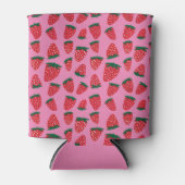 Organische zomeraardbeien rood op roze achtergrond blikjeskoeler (Voorkant)