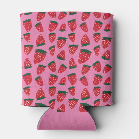 Organische zomeraardbeien rood op roze achtergrond blikjeskoeler (Achterkant)