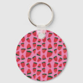 Organische zomeraardbeien rood op roze achtergrond sleutelhanger (Voorkant)