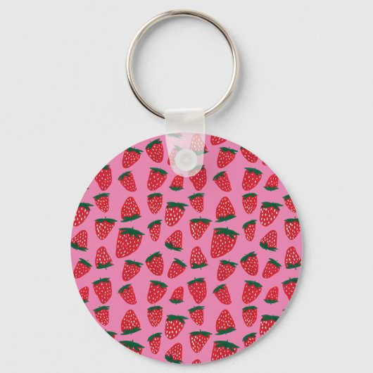 Organische zomeraardbeien rood op roze achtergrond sleutelhanger (Achterkant)