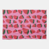 Organische zomeraardbeien rood op roze achtergrond theedoek (Horizontaal)
