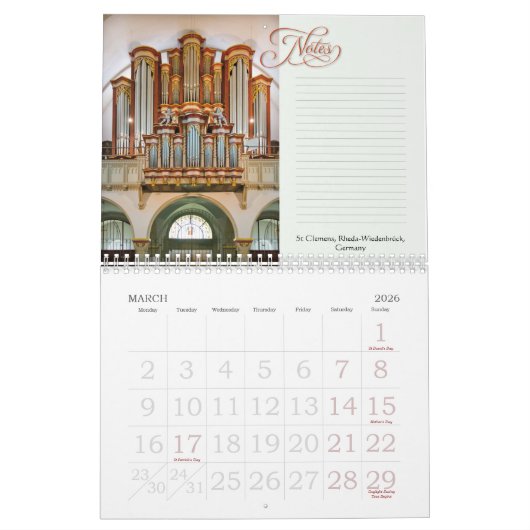 Organs in their place - horizontal calendar kalender (Mar 2026)