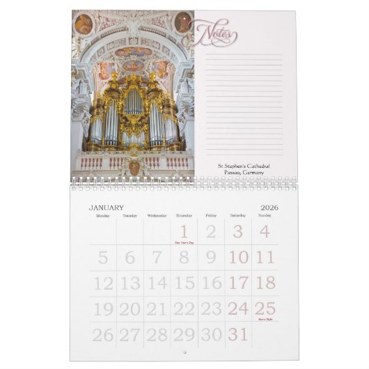 Organs in their place - horizontal calendar kalender (Jan 2026)