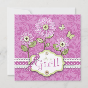 Organza Flowers Invitation Square Pink Kaart