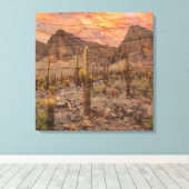 Orgelpijpcactus op houtnerf zonsondergang foto canvas afdruk (Insitu (Houten vloer))