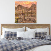 Orgelpijpcactus op houtnerf zonsondergang foto canvas afdruk (Insitu (Slaapkamer))