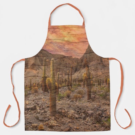 Orgelpijpcactus op houtnerf zonsondergang foto schort (Voorkant)