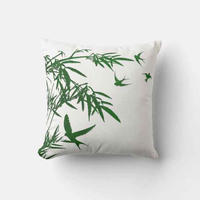 Orient Accent Lush Green Bamboo & Swallow Birds Buitenkussen (Voorkant)