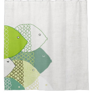 Orient Accent Whimsical Hand-draw Fish Pattern Douchegordijn