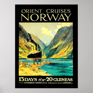 Oriënt cruises naar Noorwegen, vintage reisposter Poster