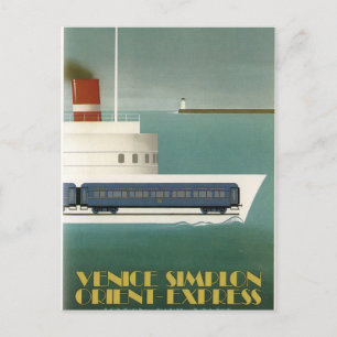 Orient Express Trein Veerboot Art Deco Briefkaart