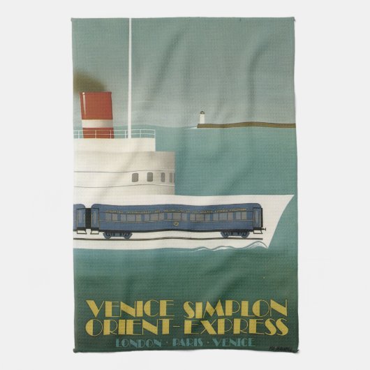 Orient Express Trein Veerboot Art Deco Theedoek (Verticaal)