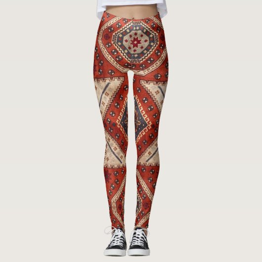 Oriënt Turks Perzisch tapijtrood Leggings (Voorkant)