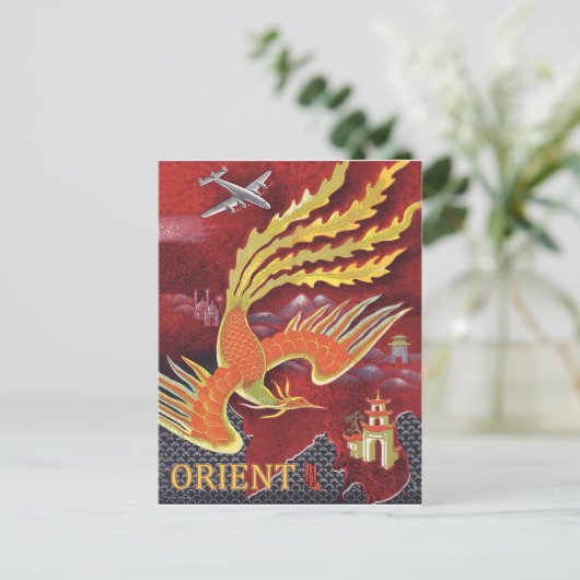 Oriënt, vliegende vogel boven tempel briefkaart (Staand voorkant)