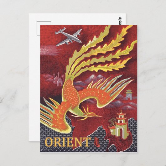 Oriënt, vliegende vogel boven tempel briefkaart (Voorkant / Achterkant)
