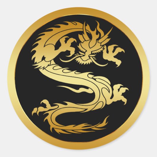 ORIENTAAL GOLD DRAGON RONDE STICKER (Voorkant)
