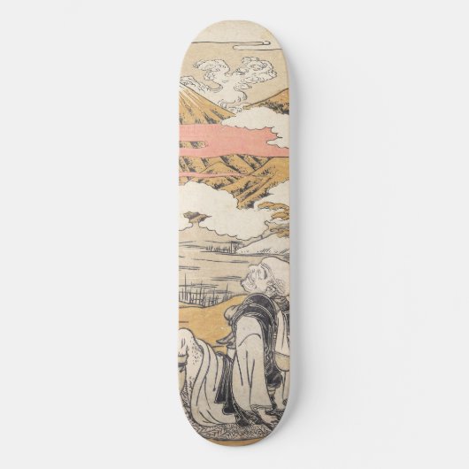 Orientaal-japans man dat het uitzicht Fuji bewonde Persoonlijk Skateboard (Voorkant)
