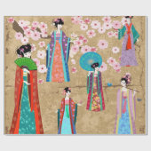 Orientaal meisje in retro costumejapans, chinees,  cadeaupapier (Vlak)