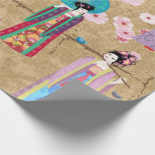 Orientaal meisje in retro costumejapans, chinees,  cadeaupapier (Hoek)