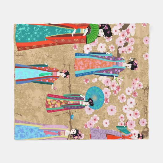 Orientaal meisje in retro costumejapans, chinees,  fleece deken (Voorkant (Horizontaal))