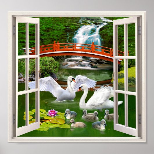 ORIENTAAL SWAN GARDEN FAKE WINDOW POSTER (Voorkant)