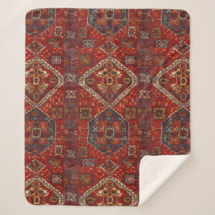 Orientaal tapeontwerp, donkerrood, nr. 5 sherpa deken