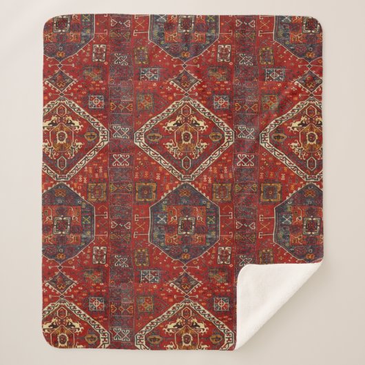 Orientaal tapeontwerp, donkerrood, nr. 5 sherpa deken (Voorkant)